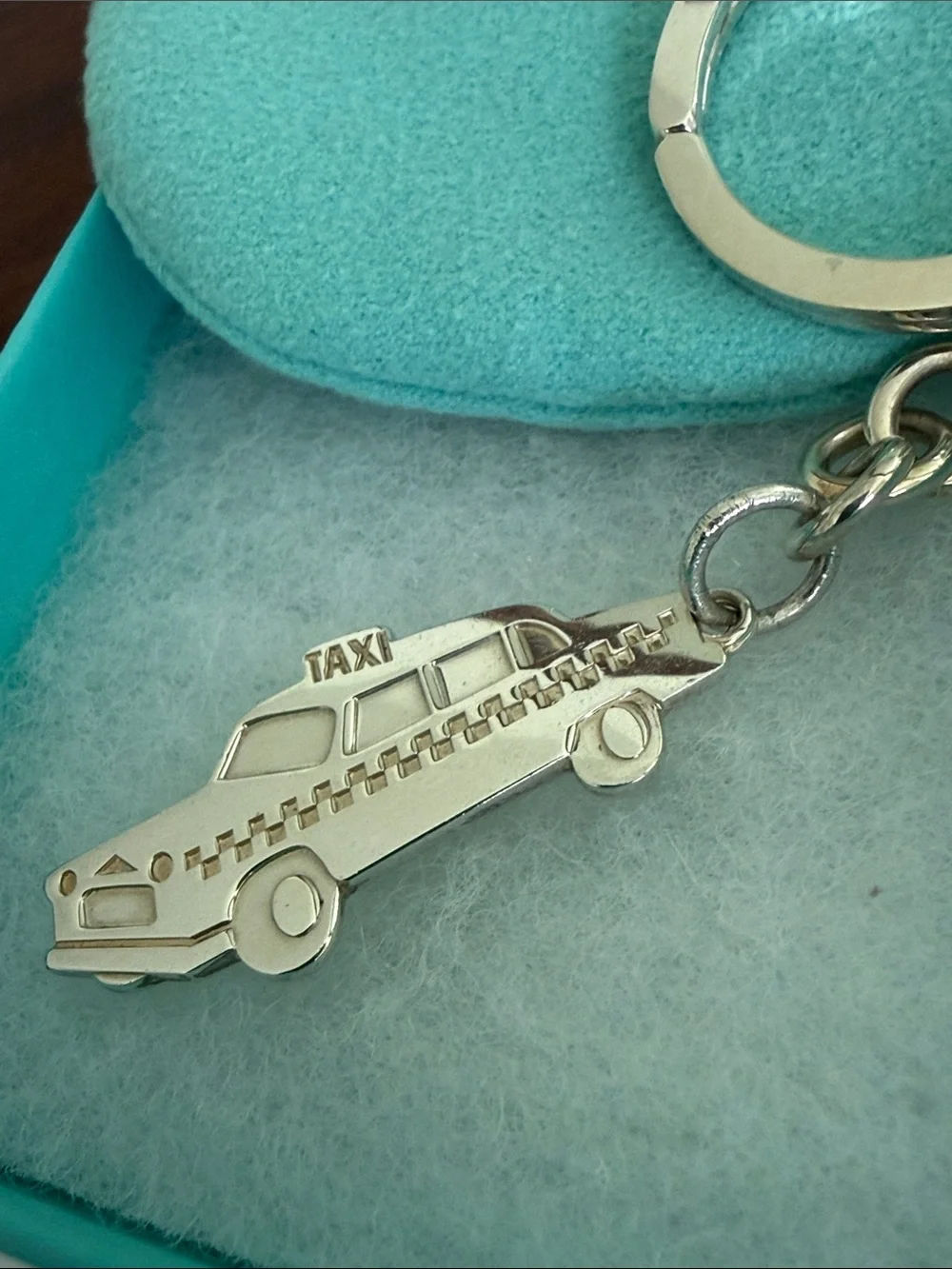 Tiffany & Co. Silver Taxi Charm Keyring with Blue Pouch